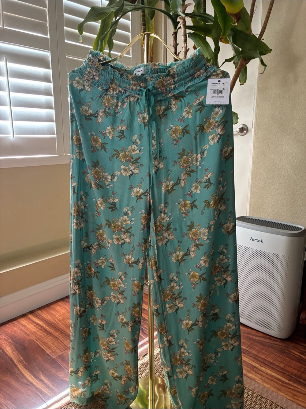 O'Neill Teal Floral Wide-Leg Pants